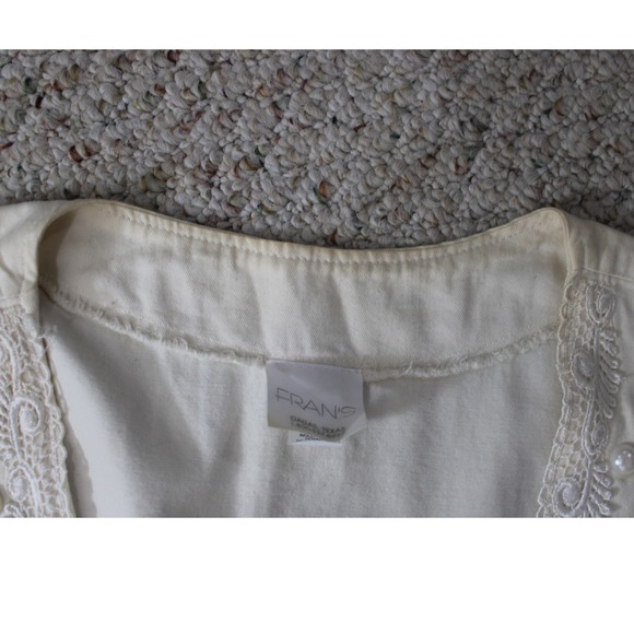 Frans Cream Cotton Vest Lace Pearl Detail Cottagecore Boho Y2K Size L - Picture 7 of 11